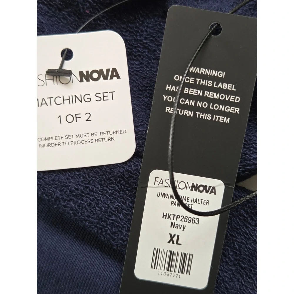 Fashion Nova Unwind Time Halter Pant Set Women XL Navy NWT $45 HKTP26963